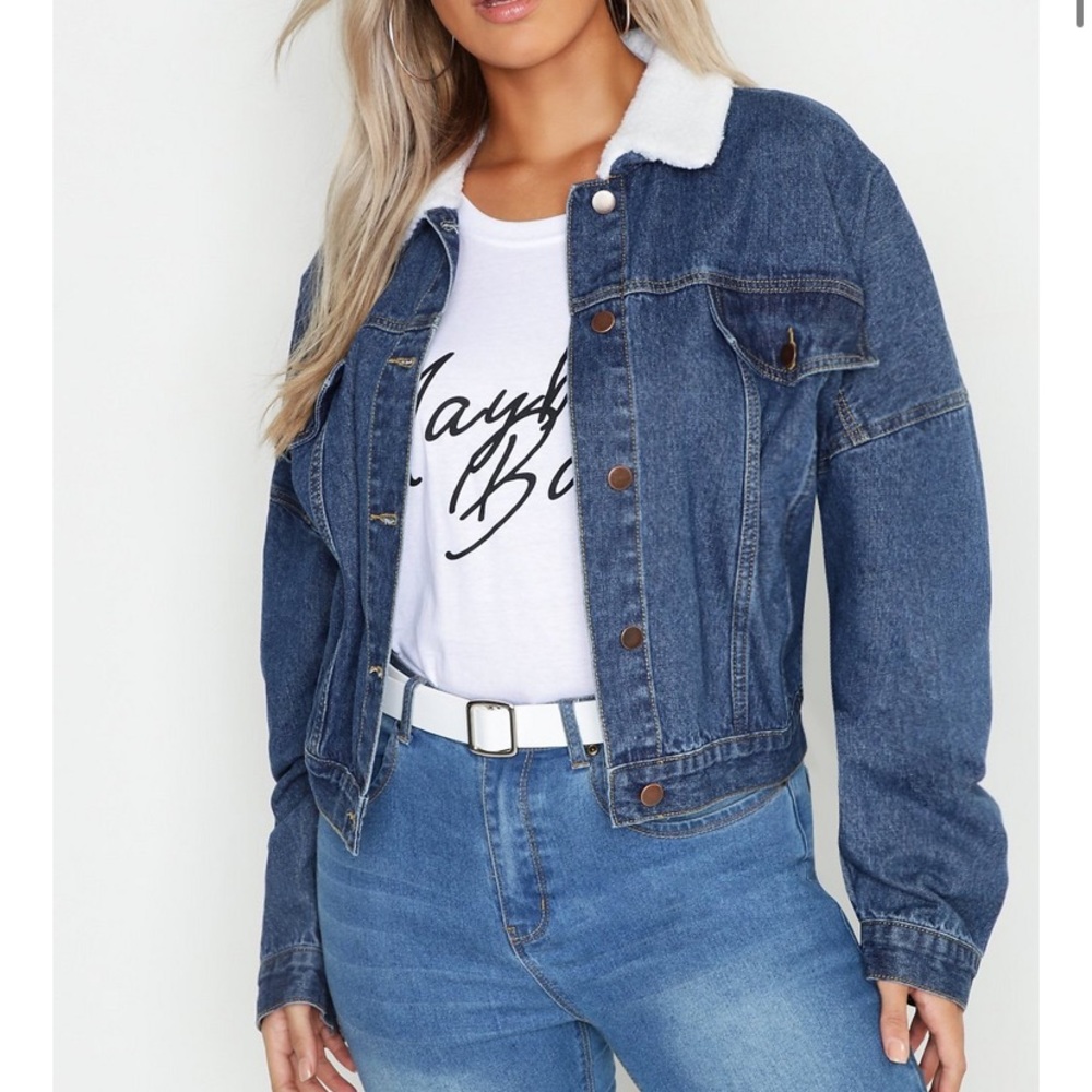 Boohoo Plus Borg Collar Oversized Denim Jacket